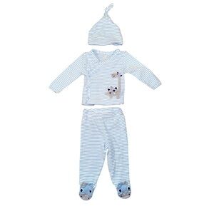Babies’—Koala Baby 100% Cotton Blue & White Striped Pajama Set. Size 0–3 Months.